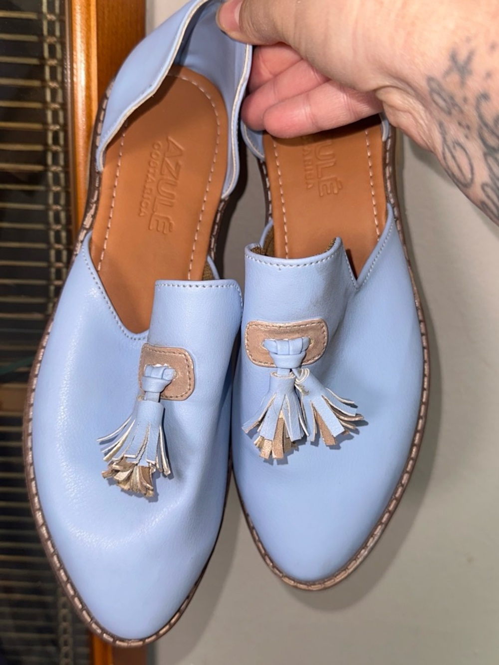 Azules Baby Blue Tassel Slip-On Loafers for Women